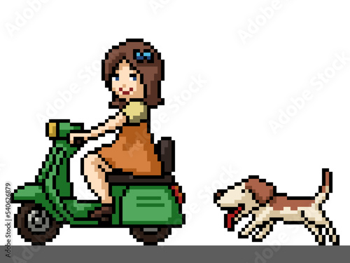 pixel art girl ride scooter