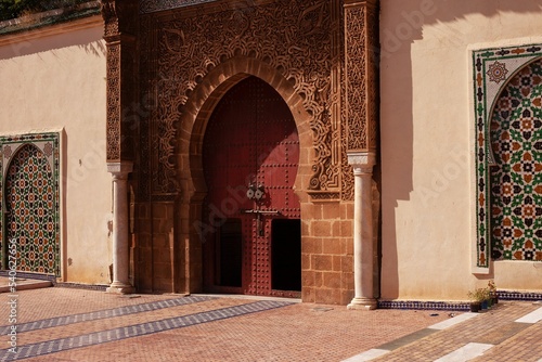 Entrance door in the Mausoleum of Moulay Ismail in Meknes in Morocco