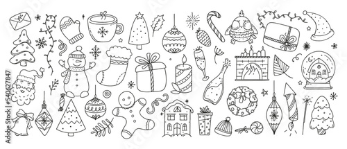 Large set of Christmas elements vector Illustration Doodle isolated on white background Christmas concept