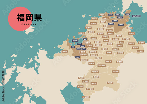 地図（地名付き）-福岡県