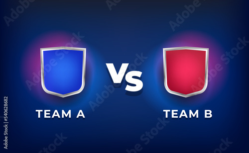 scoreboard versus team A vs team B for sport lower third. Blue team fight red team with shield 3D