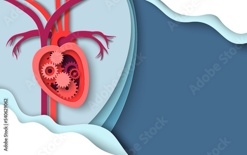 Heart gear mechanism vector cardiology 3d poster