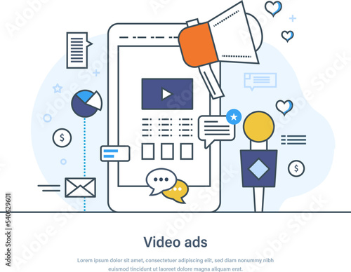 Video adc, analog to digital converter web banner. ADC to convert incoming analog audio into digital signal. Digital signal processing system mobile app thin line design