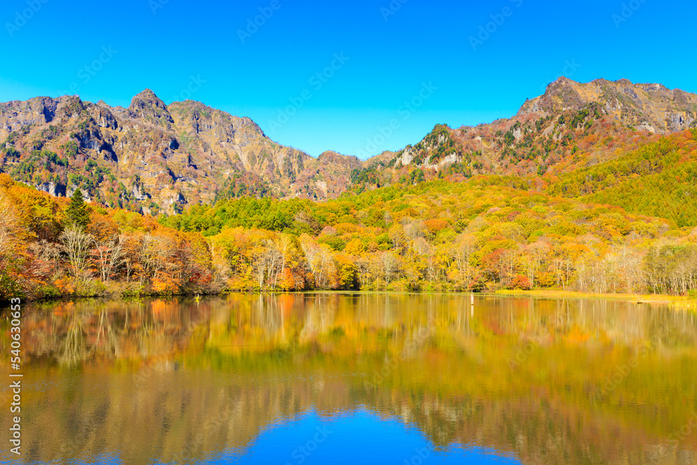 autumn landscape with lake and mountains