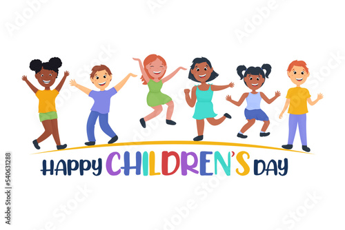 Happy children's day, cheerful happy kids, world children's day illustration