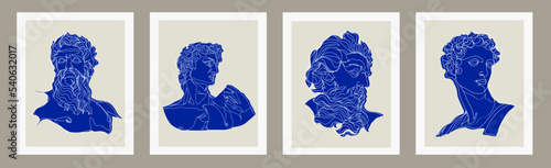Vector set of antique sculptures silhouette. Vector illustration for card wallpaper poster T-Shirt or printing. Contemporary hand drawn mythical collection in line design style