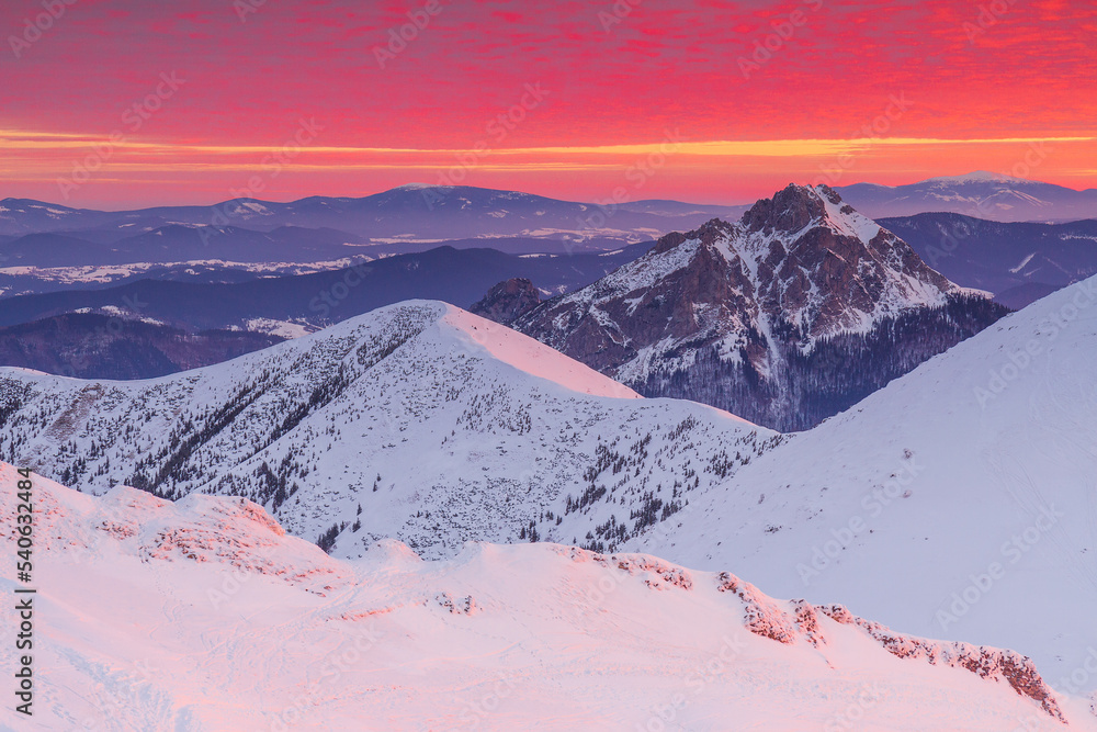 Sunrise on the ridge of the Mala Fatra, Slovakia.
