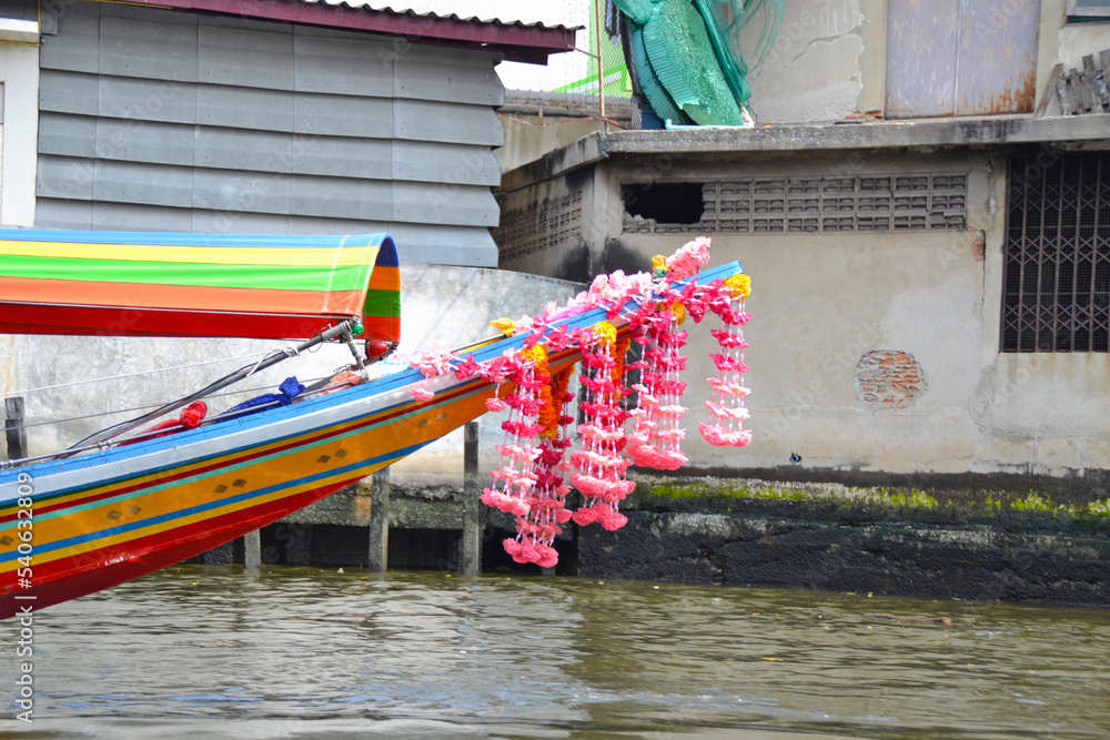 Colourful tourist river boat in Bangkok Chao Phraya River, Thailand