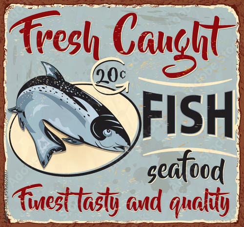 Vintage Fish metal sign.Retro poster 1950s style.