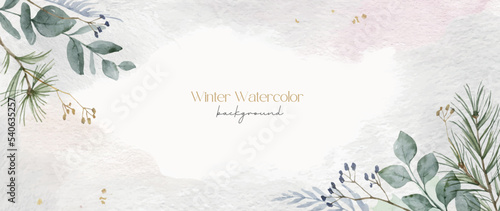Fotografie, Obraz Winter vector background in neutral tones with eucalyptus and spruce branches