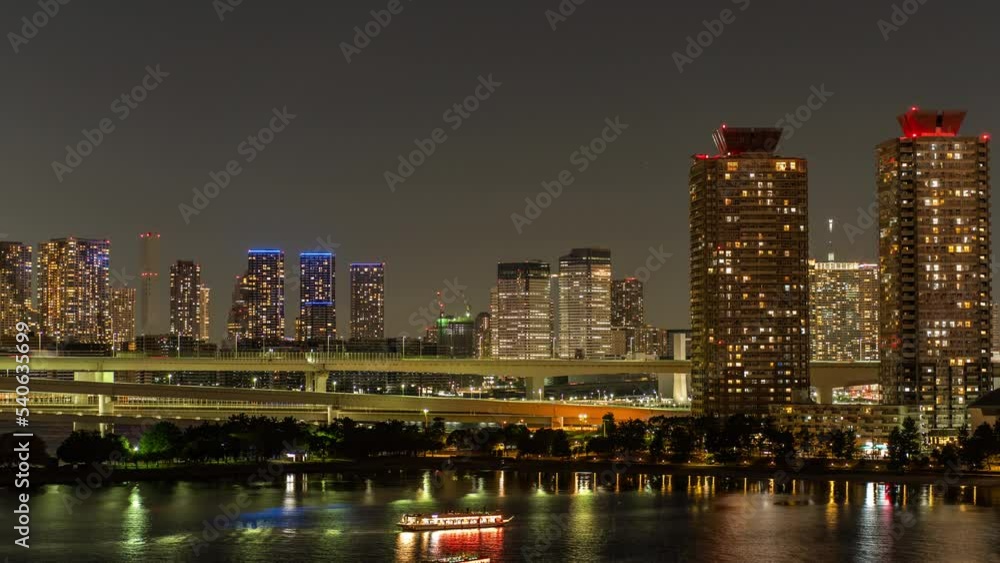 Time lapse of Rainbow bridge at night, Tokyo Japan Time lapse of Rainbow bridge at night, Tokyo Japan