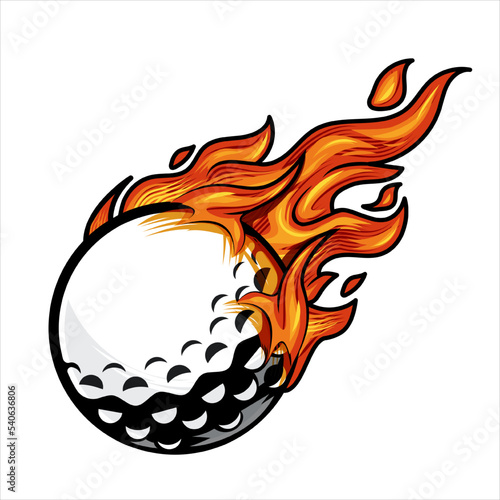 Golf ball on fire Vector illustration.