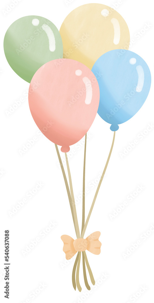 Set of balloon green pink yellow and blue watercolor painting for Birthday party valentine day and celebrate