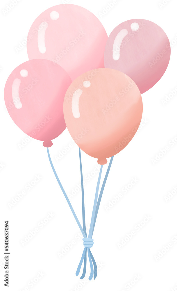 Set of pink balloon watercolor painting for Birthday party valentine day and celebrate
