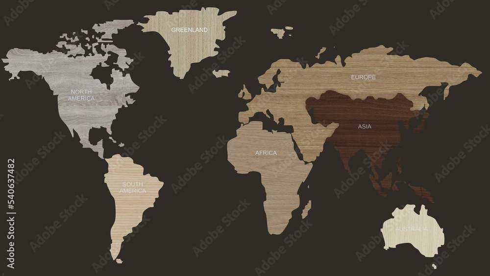 Obraz premium 3D Rendering Illustration World map wood texture for future premium product and technology business finance