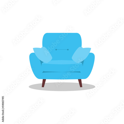 Couch blue icon vector illustration in flat design interior for living room, couch interior object indoor furniture relax room