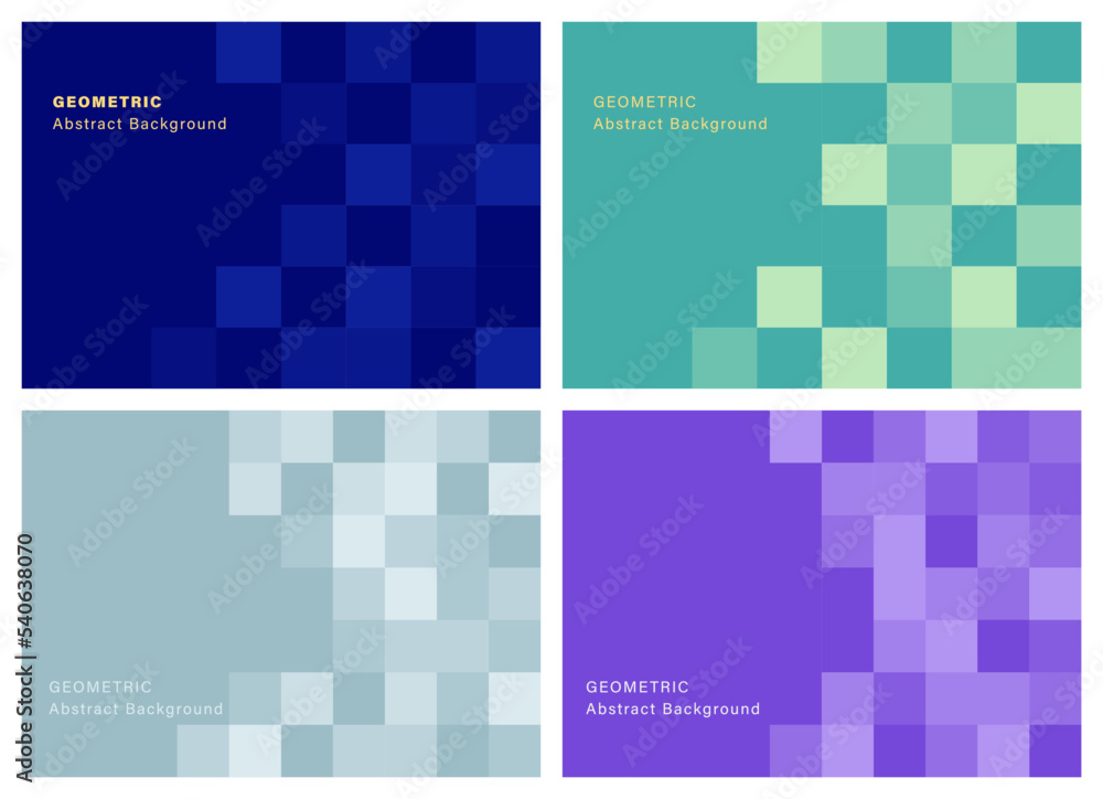 Abstract geometric background, set of 4 geometric wallpaper vector design, blue, green, purple and grey color, minimal background for backdrop, website banner, poster, book cover. Abstract geometric background, set of 4 geometric wallpaper vector design, blue, green, purple and grey color, minimal background for backdrop, website banner, poster, book cover.