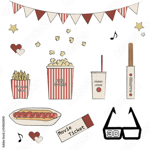 映画館とフィルムのイラストセット4