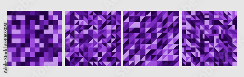 Abstract geometric background, set of 4 geometric seamless pattern wallpaper vector design, purple color, minimal background for backdrop, website banner, poster, book cover.