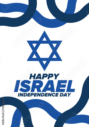 Israel Independence Day. National holiday, celebrated annual. Israel flag. Star of David, jewish symbol. Patriotic sign and elements. Poster, card, banner and background. Vector illustration