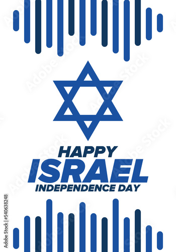 Israel Independence Day. National holiday, celebrated annual. Israel flag. Star of David, jewish symbol. Patriotic sign and elements. Poster, card, banner and background. Vector illustration