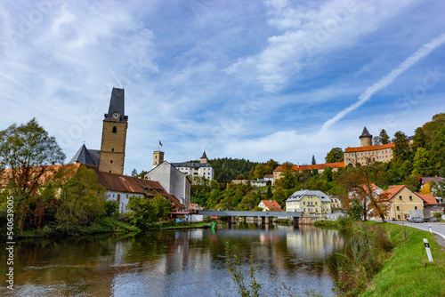 Small ancient town and medieval castle Rozmberk nad Vltavou, Czech Republic.