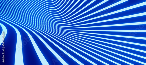 Bright blue neon abstract flowing bands  virtual background  digital technology  science or data concept  futuristic retro wave visualization 3D render illustration