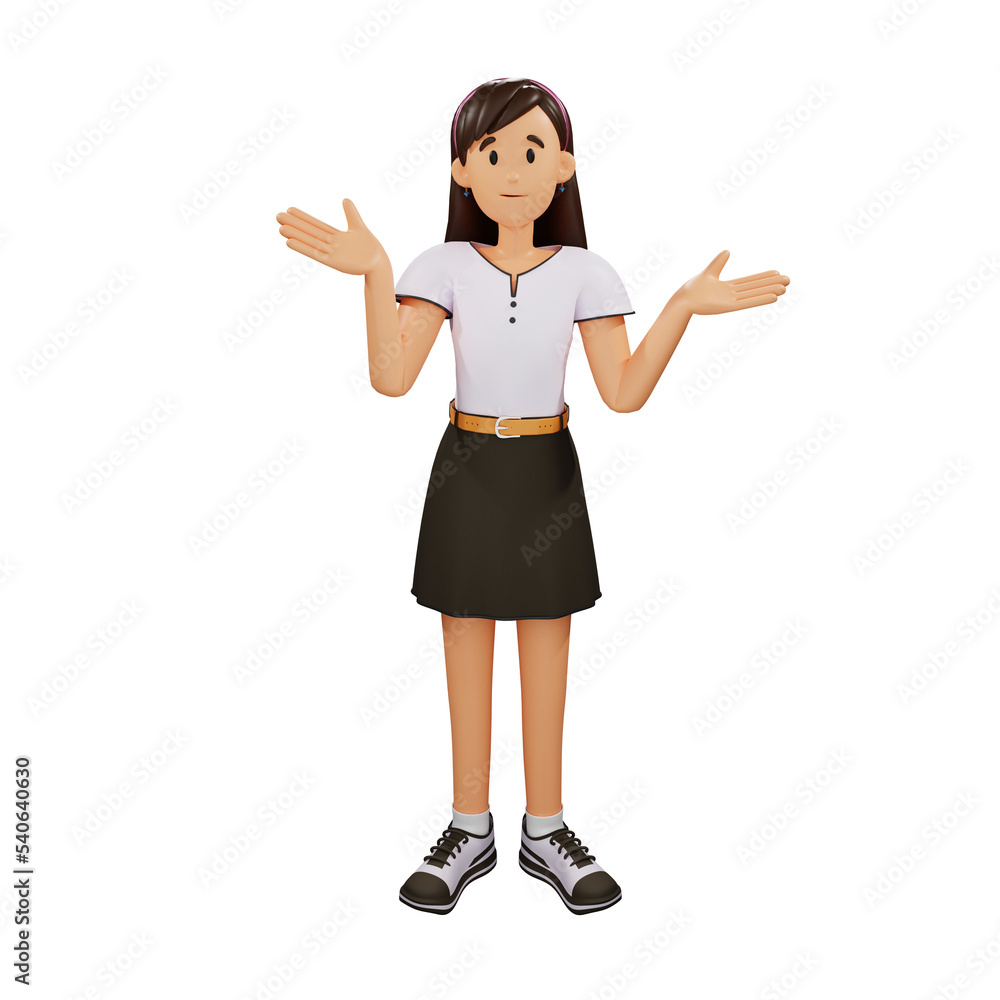 Young girl people do not know anything 3d character illustration Young girl people do not know anything 3d character illustration