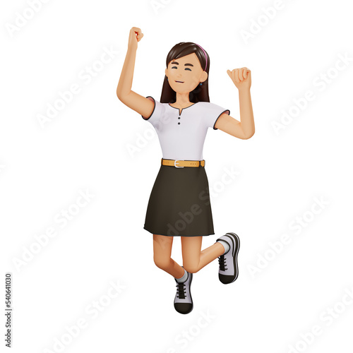 Young girl people happy jump 3d character illustration