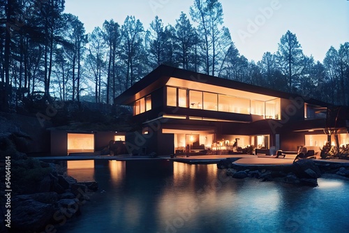 Outdoor Industrial Contemporary mansion with sleek led light design © ZenArt