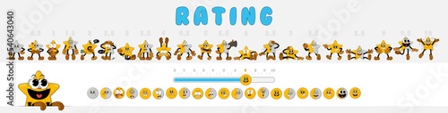 Rating scale from 1 to 10 with comic stars for consumer review. Cute rating stars characters in retro comic cartoon 1930s style. Customer feedback and positive rating. Mega set of rating stars, emoji