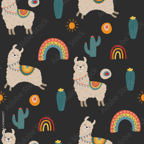 seamless pattern with cute lama