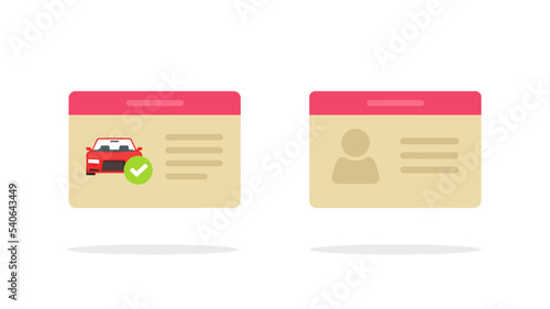 Id card icon or driver license identity info flat graphic, personal social international document with photo and car check verification, national user passport, employee or customer contact details
