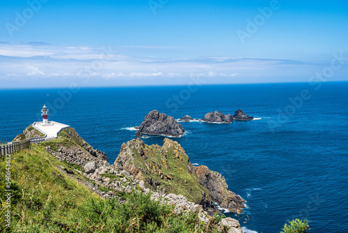 Lighthouse Faro de Cabo Ortegal along the road to San Andres de Teixido, A Coruna Province, Galicia, Spain photo