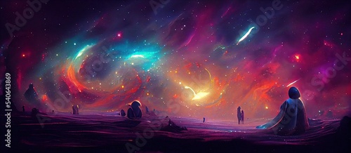 Photographie alone_man_middle_watching_galaxy_space_imagine_Abs