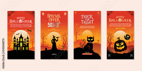 Happy halloween spooky cartoon illustration. Graphic design for the decoration of gift certificates, banners and flyer.