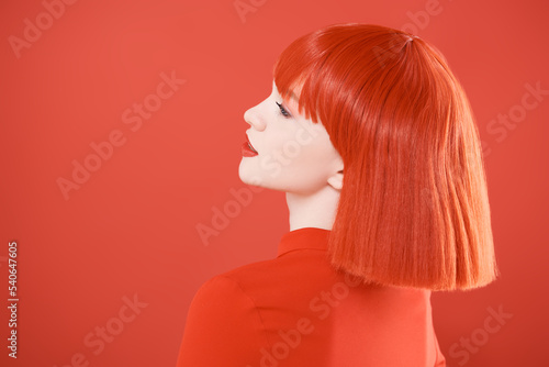 girl in red wig