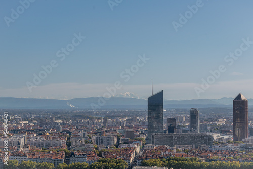 Lyon city skyline with a view on the Mont-Blanc