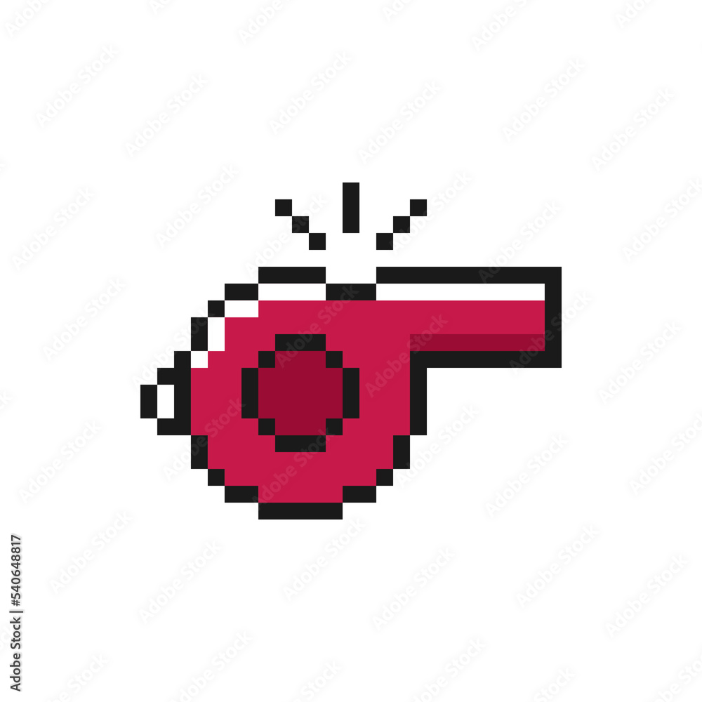 Referee whistle icon in pixel art design isolated on white background. Referee whistle icon in pixel art design isolated on white background.