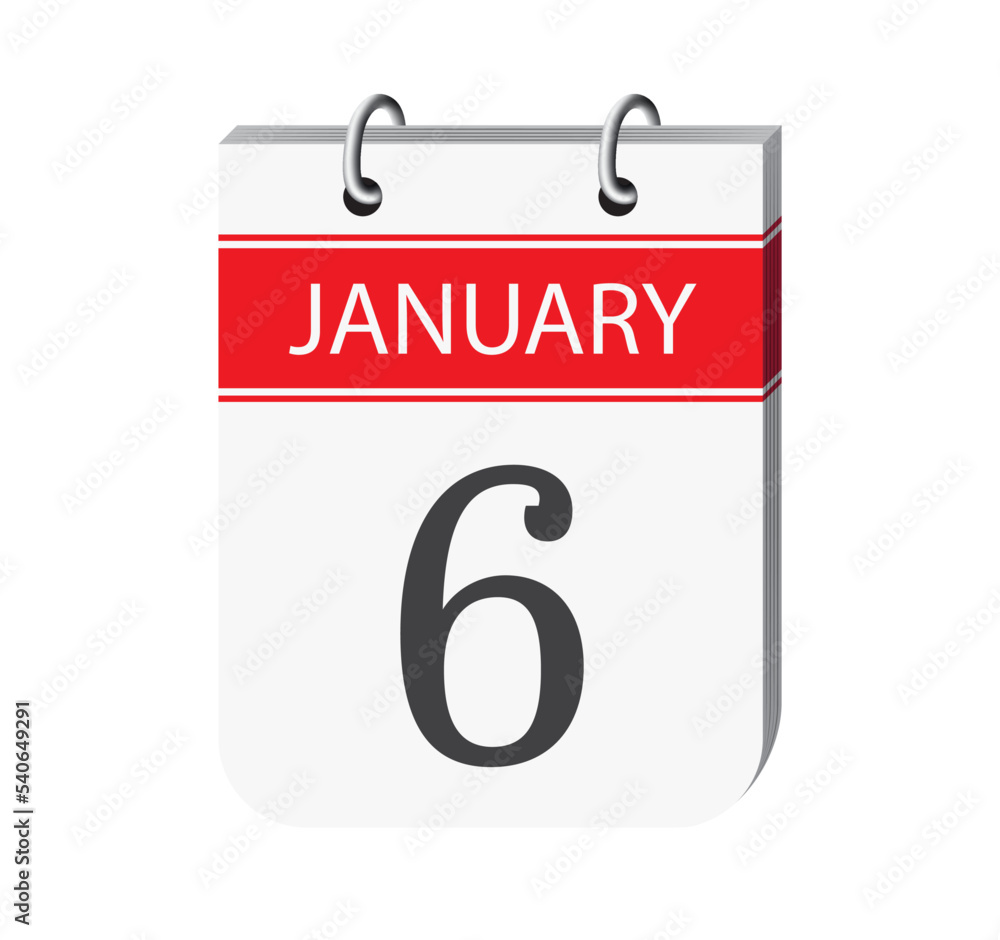 6th january calendar page. 3d one day calendar date appointment, event reminder illustration. 6th january calendar page. 3d one day calendar date appointment, event reminder illustration.