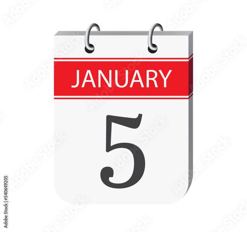 5th january calendar page. 3d one day calendar date appointment, event reminder illustration. 