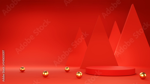 Christmas red mockup podium for product presentation podium