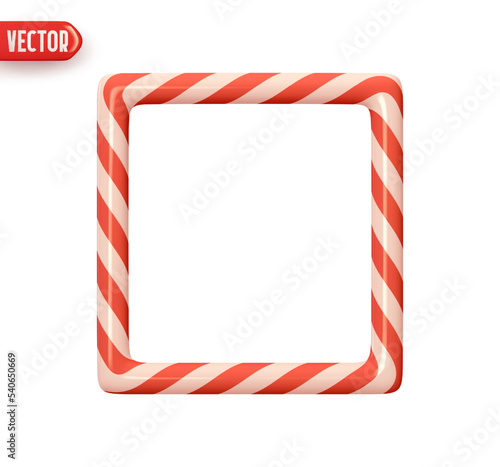 Christmas square frame from candy cane. Red white straight lines color. Realistic 3d design Decoration New Year Holiday elements. Xmas Striped candy cane border. vector illustration
