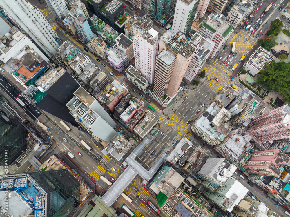 Fototapeta premium Top down view of Hong Kong city