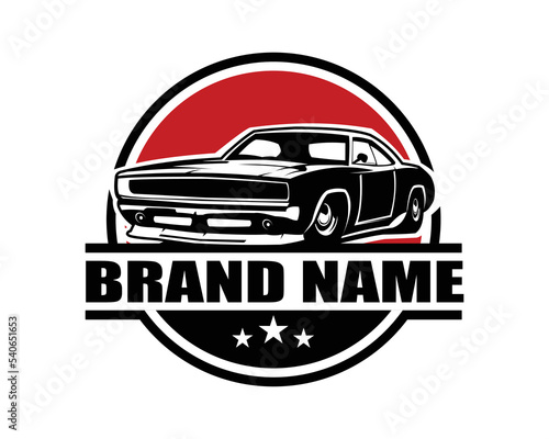 best old muscle car vector logo from side for badge  emblem  isolated on white background