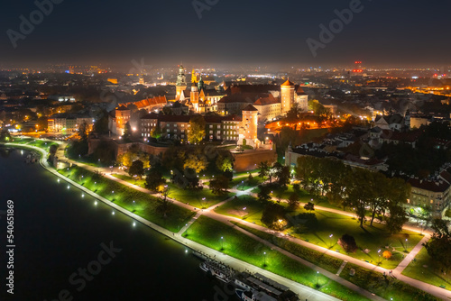 Wawel Royal Castle at night  Krakow. Poland
