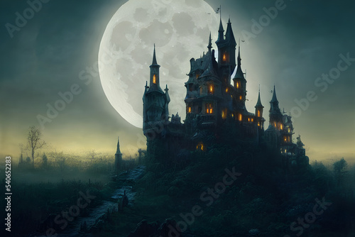 Fantasy castle on a full moon night.  © ECrafts