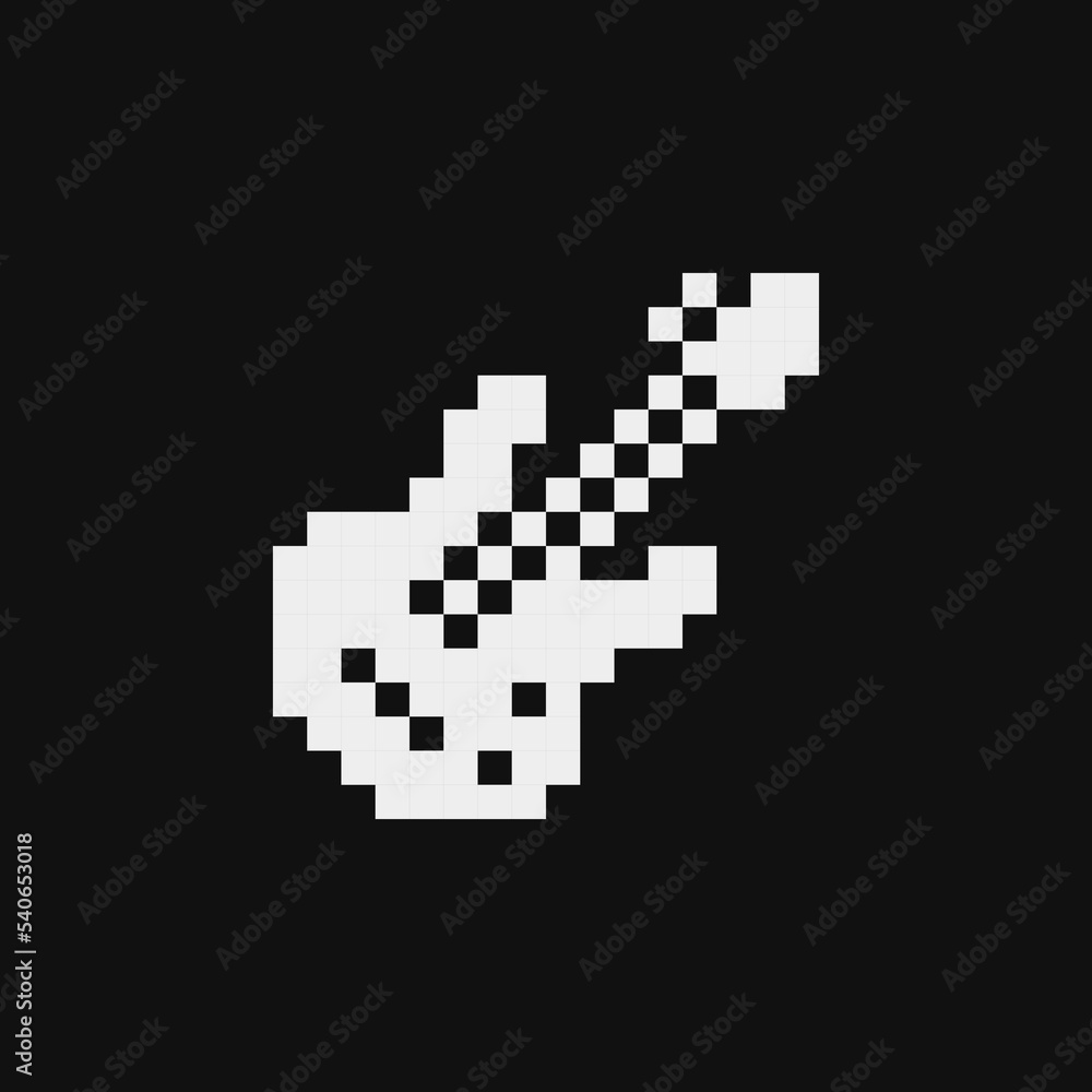 Guitar musical instrument pixel art icon, emoji. Isolated vector illustration. 1-bit sprite. Design stickers, logo, mobile app.