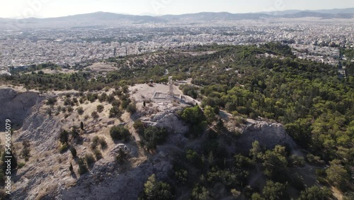 Aerial View Of Philopappos Monument On Top Of Mouseion Hill. Parallax Shot photo