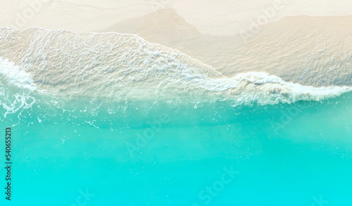 The ecology Aerial view to waves in ocean Splashing Waves. Blue clean wavy sea water background